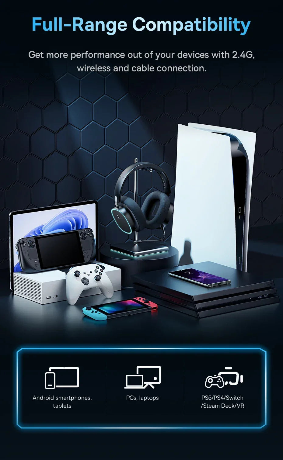 Wireless Gaming Headset Bluetooth 5.3 40mm Driver Tidesmit 01 Tidesmit