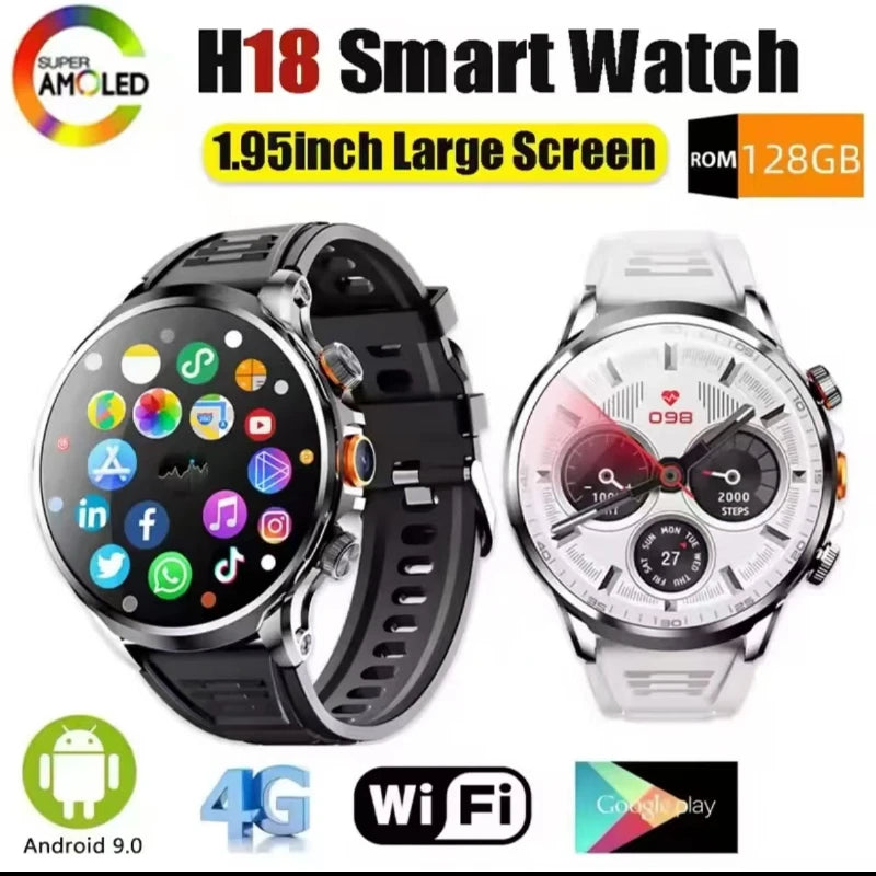 Smart Watch With 1.95 inch IPS 1100mah Battery 128GB ROM 500W Camera GPS WIFI Heart Rate APP Download Smartwatch Android 9.0
