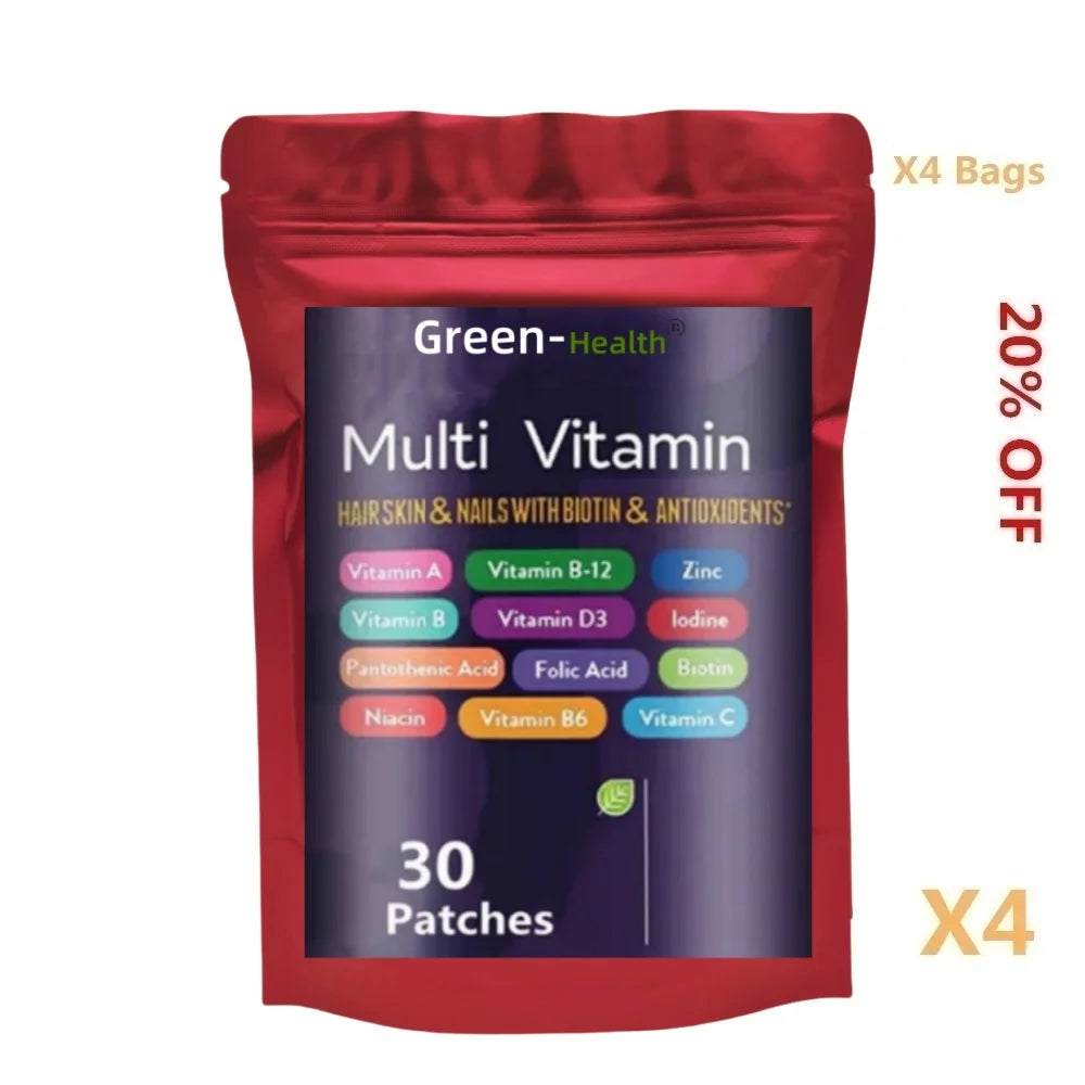 Tidesmit Multivitamin Patches with Biotin, Zinc, and Vitamins for energy, immunity, and hair, skin, and nail health.