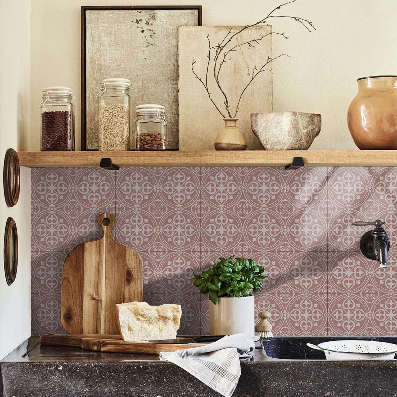 15x15cm Moroccan Style Peel and Stick Tile Stickers, Self Adhesive Waterproof Wall Decor for Kitchen Bathroom (ART Series)
