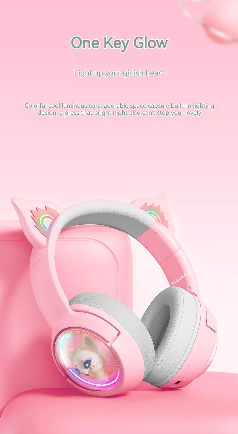 Wireless Cat Ear Gaming Headset | Low Latency Over-Ear Headphones Tidesmit