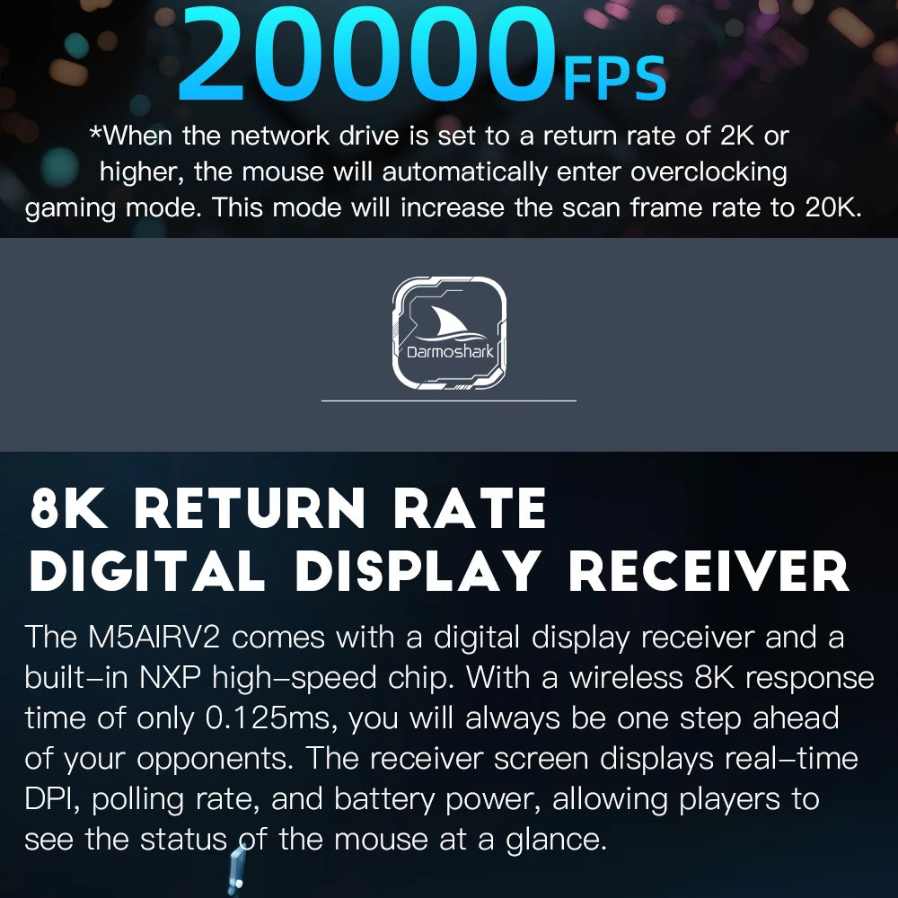 Darmoshark M5Air V2 Forged Carbon Fiber Gaming Mouse Wireless 8K Macro Mouse 30KDPI  Finger Grip Small Hand Mice 30g Lightweight