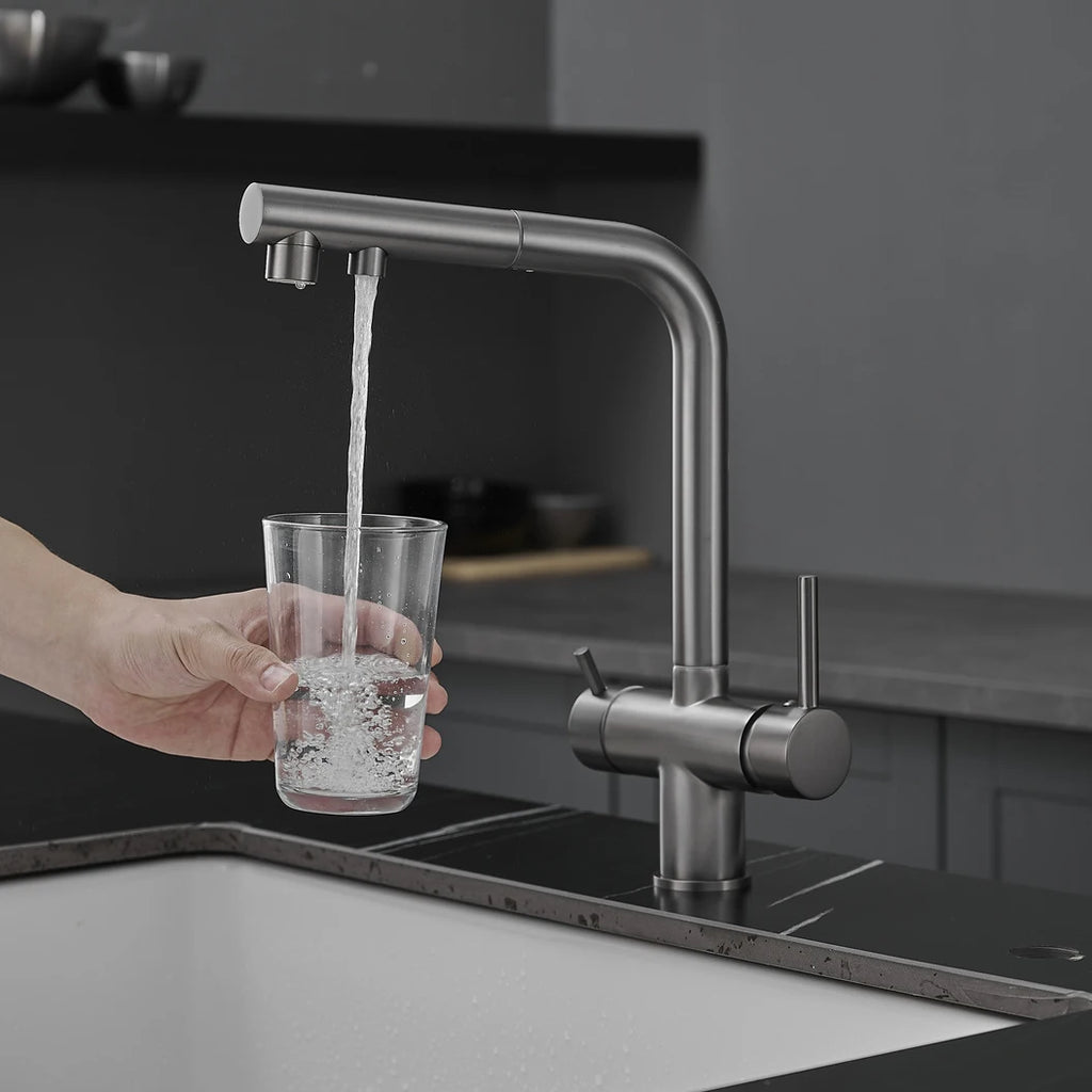 White Hot Cold Filter Kitchen Sink Faucets 3 Ways Pure Water Pull Out Kitchen Sink Mixer Tap Brass Filter Kitchen Sink Faucet