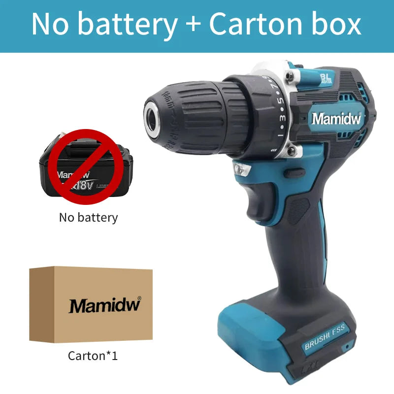 Mamidw 18V Brushless Cordless Drill, 2 Speed Adjustable Handheld Power Drill, Multi Torque Setting Electric Drill for Wood Metal Screwdriving & Drilling, Compatible with Makita 18V Battery PIN.