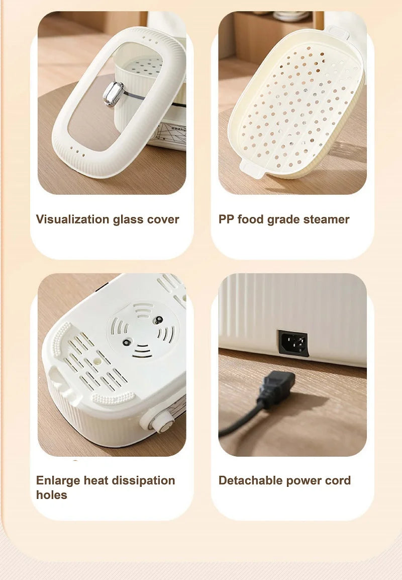 6L electric hot pot accessories: glass cover, PP steamer, heat holes and detachable cord