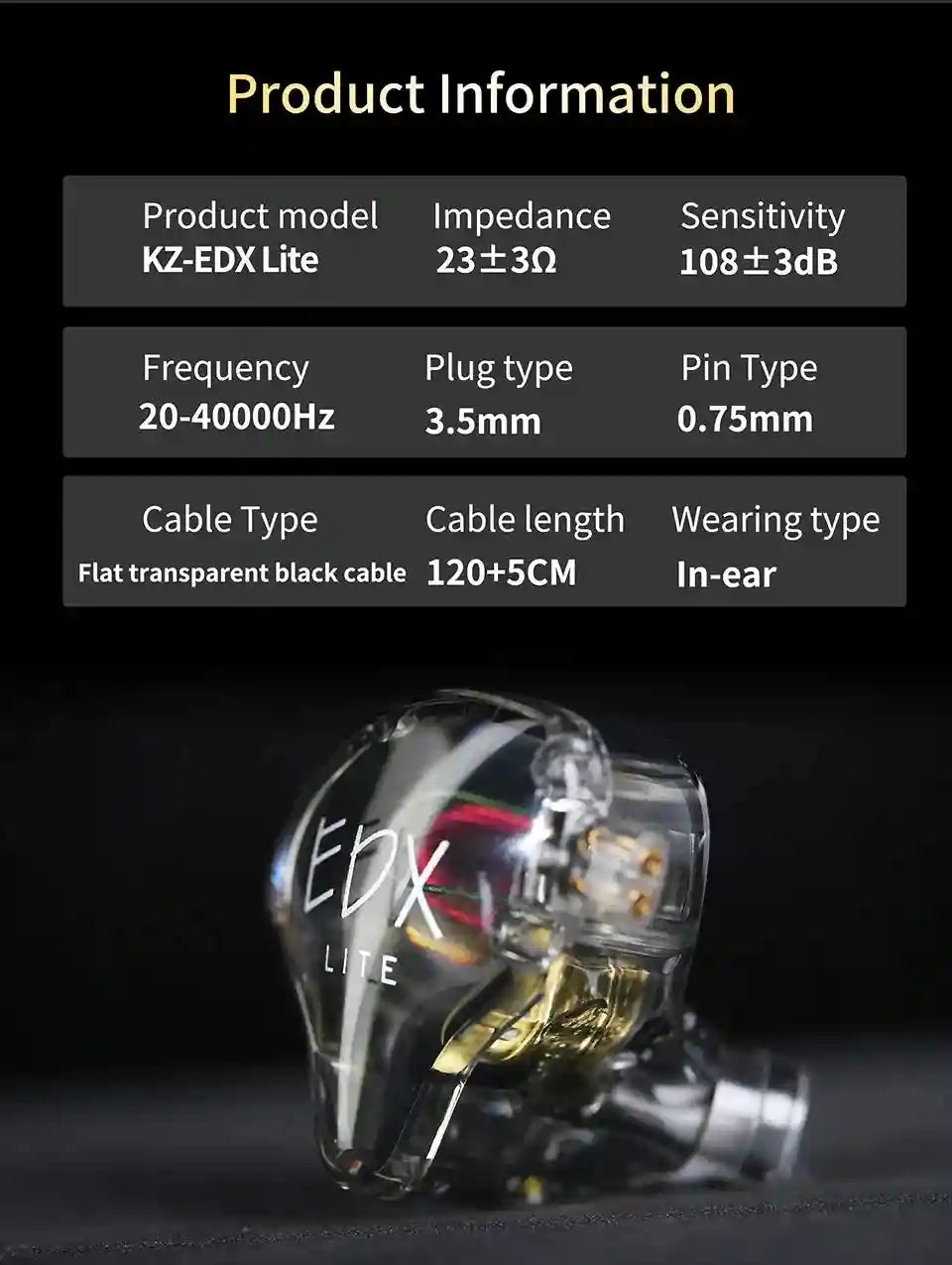 KZ EDX Lite In-Ear Monitor Headphones - Studio Sound Wired Earbuds Tidesmit