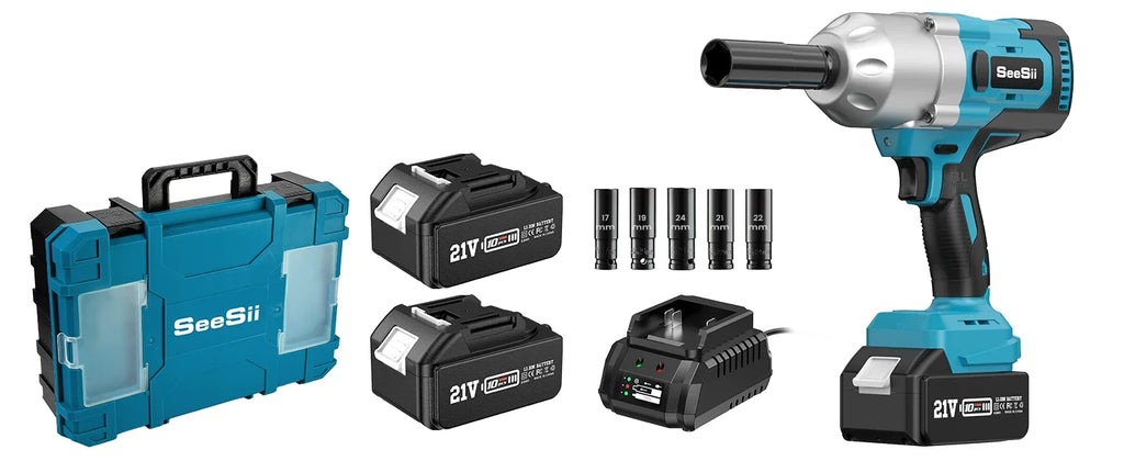 SeeSii 900Nm 1000Nm 1300Nm Cordless Impact Wrench Brushless Electric Impact Gun Kit Battery Powered Tool For Car Tire Repair with 2*4.0Ah Batteries Case LED Light For Makita