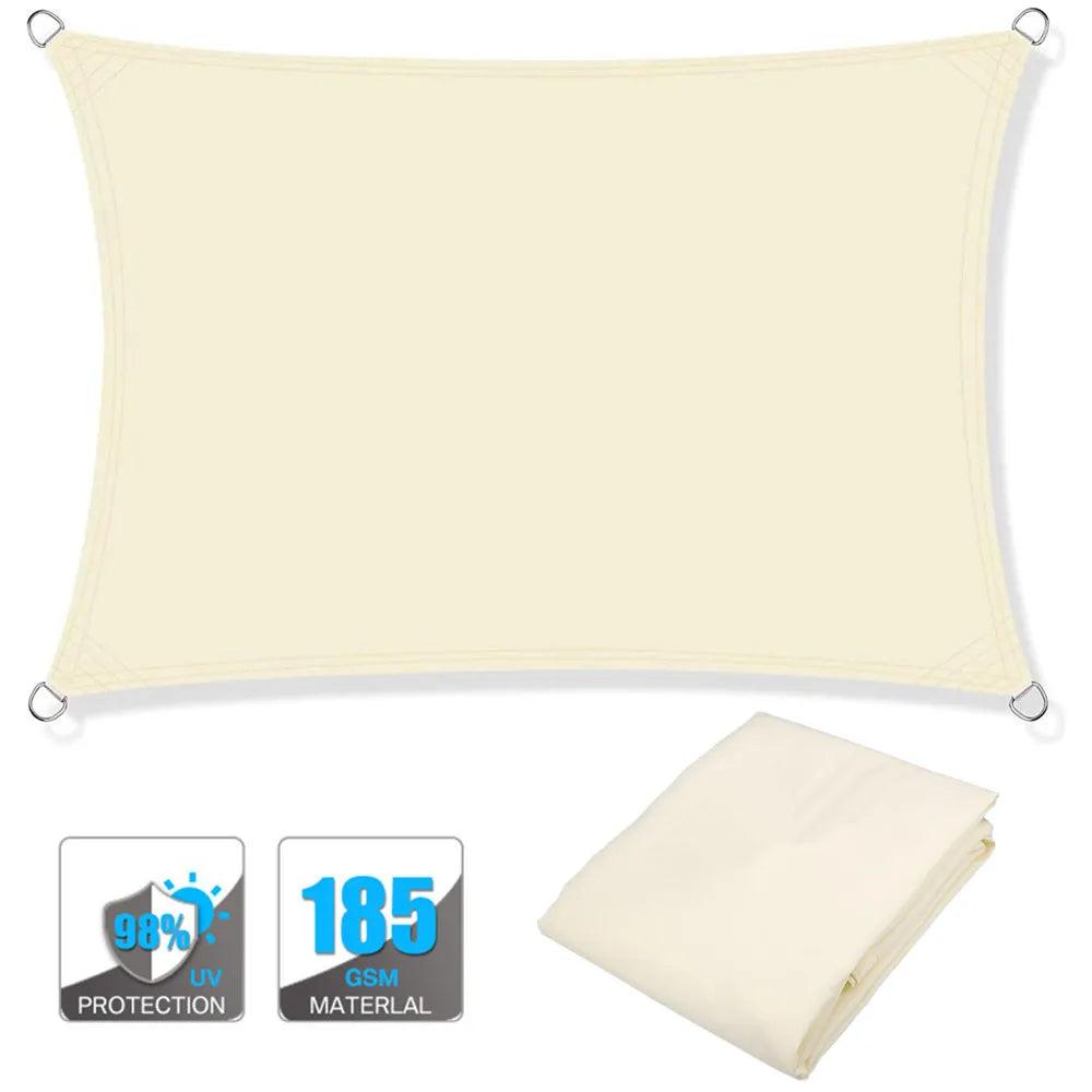 Light yellow rectangle sun shade sail canopy with corner grommets for outdoor privacy.