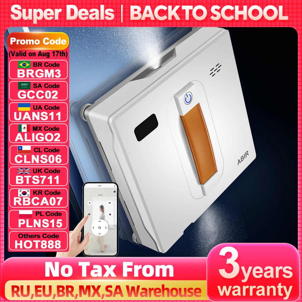 ABIR WD8 Robot Window Vacuum Cleaner,Dual Water Spray,Laser Sensor,Smart Home Glass Wall Wet Dry Cleaning ,APP&Remote Control