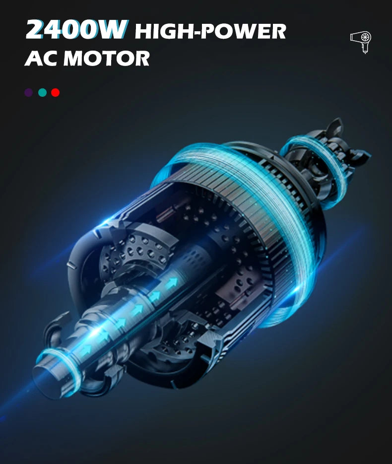 VGRV-452 2400W professional hair dryer high-power AC motor detail for fast, salon-quality negative ion hair styling.