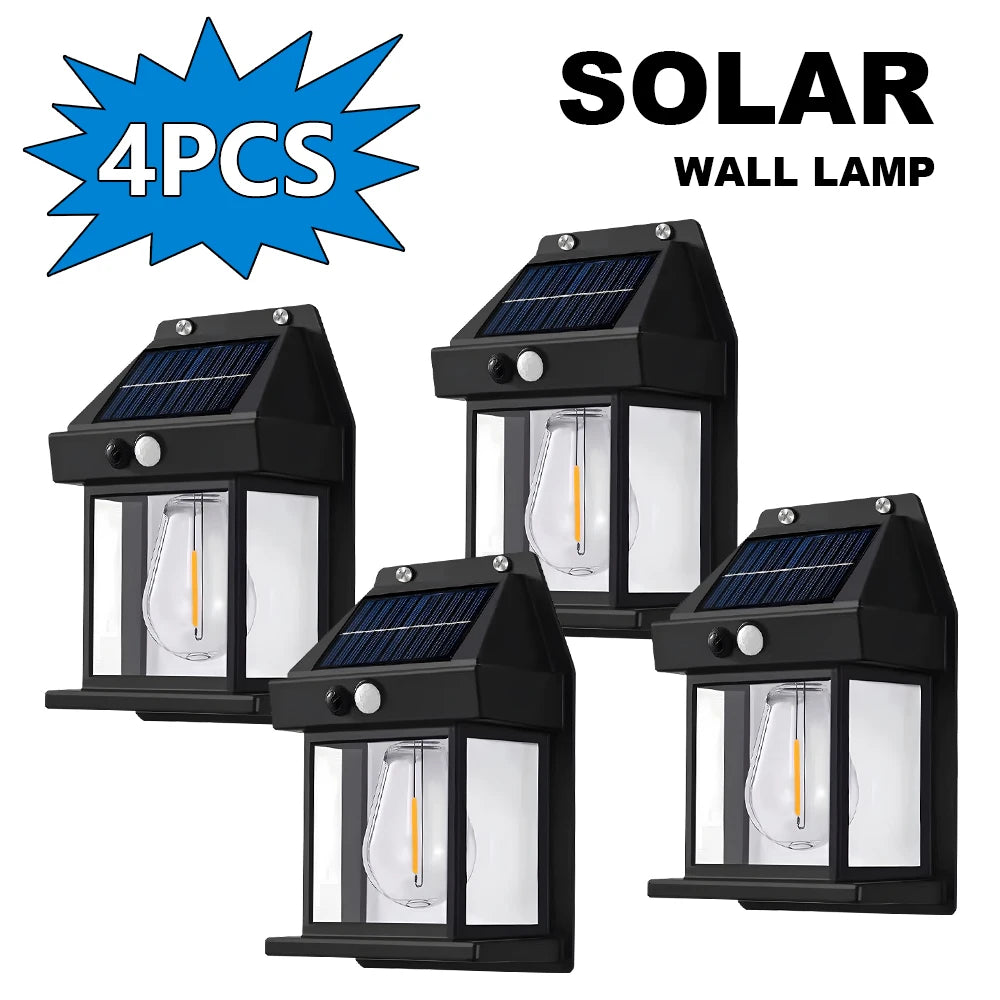 4PCS Solar Wall Light Outdoor Waterproof Sunlight Pathway Fence Lamp Yard Luminous Wall Washer Garden Decoration Tungsten Light