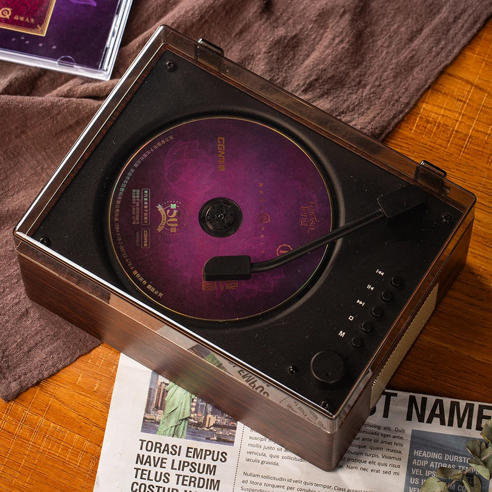 Portable Retro CD Player - Bluetooth Speaker with Woodgrain Finish Tidesmit