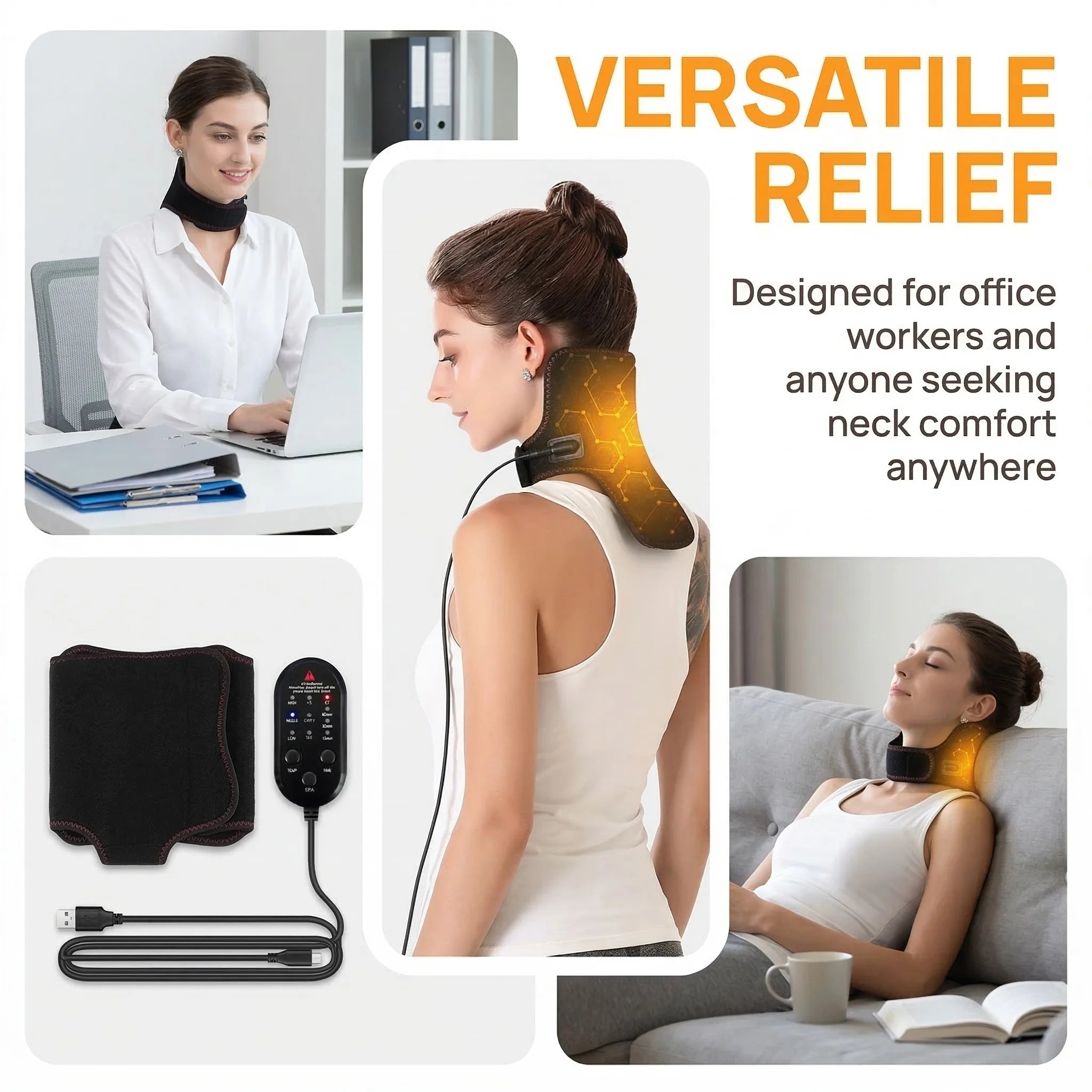 USB Heating Neck Support Brace - Adjustable Hot Compress Therapy Fascia Gun Tidesmit