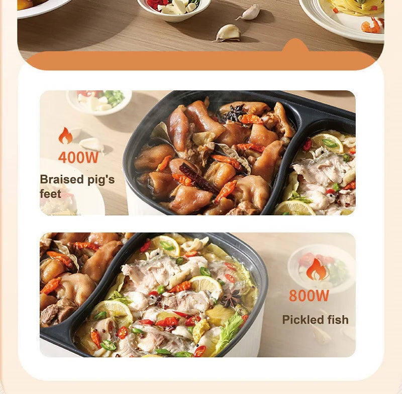 6L electric hot pot cooking braised meat and pickled fish on separate areas