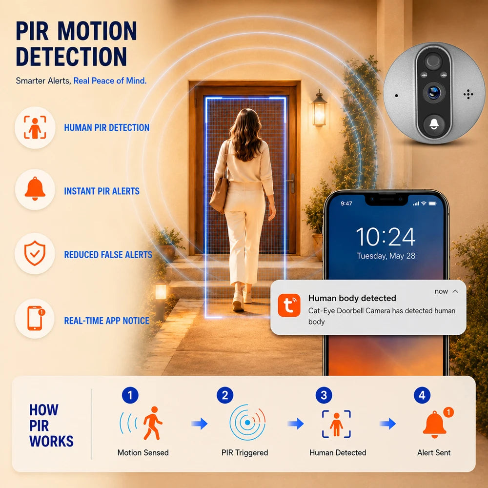 3MP Wi-Fi Tuya SmartLife Battery Powered 940nm No Visible Light Infrared Audio Video Door Eye Digital Viewer PIR Doorbell Camera