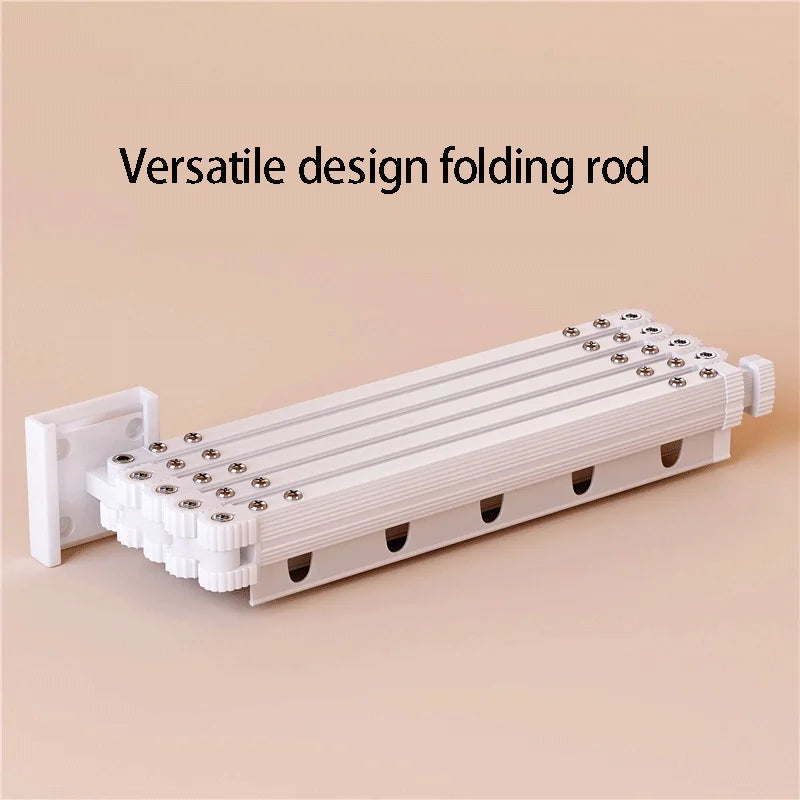 White folding shower curtain rod with mounting bracket and wheels