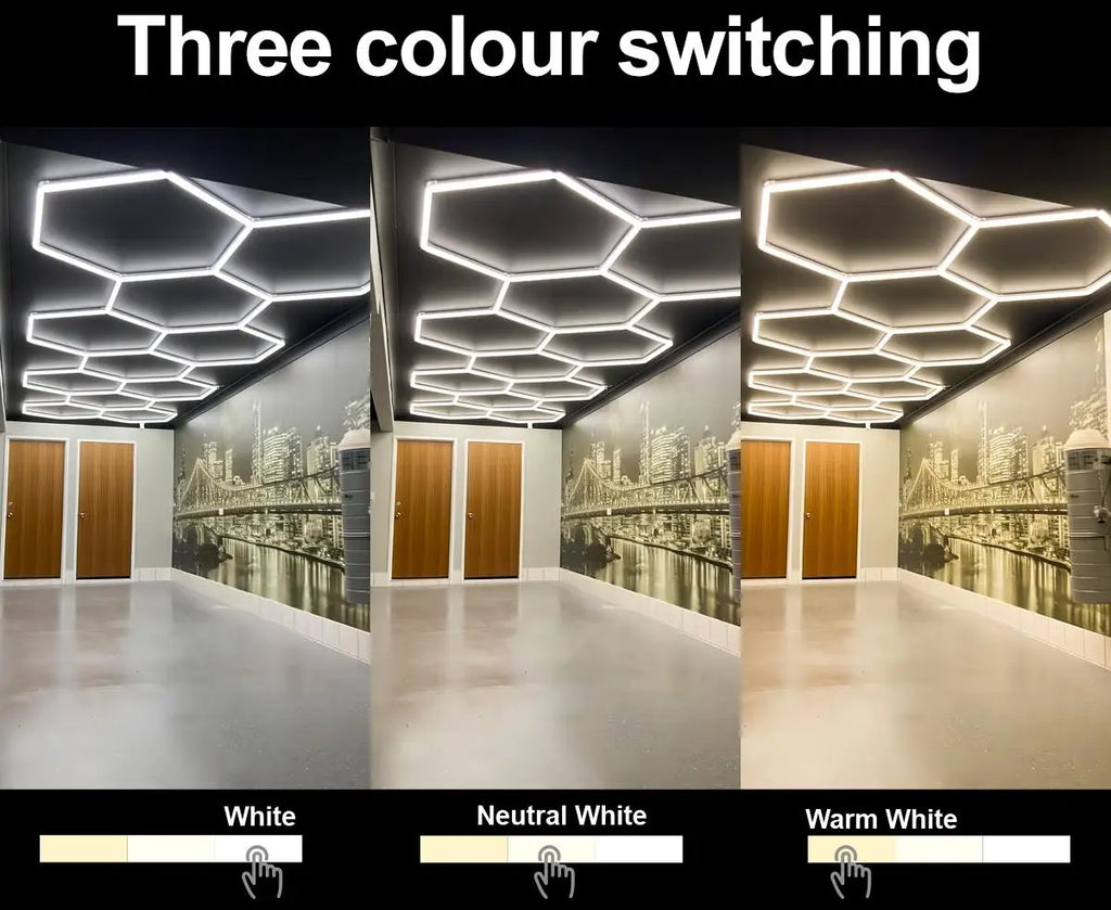 Garage Dimmable Hexagon LED Lighting RGB Color Change 3000-6000K Gym BarberShop Honeycomb Ceiling Lights Halloween Party Gaming