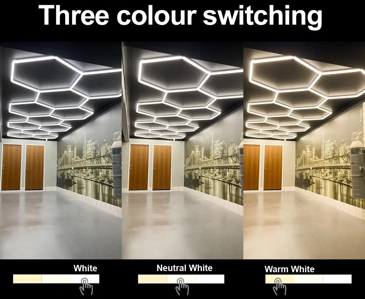 Garage Dimmable Hexagon LED Lighting RGB Color Change 3000-6000K Gym BarberShop Honeycomb Ceiling Lights Halloween Party Gaming