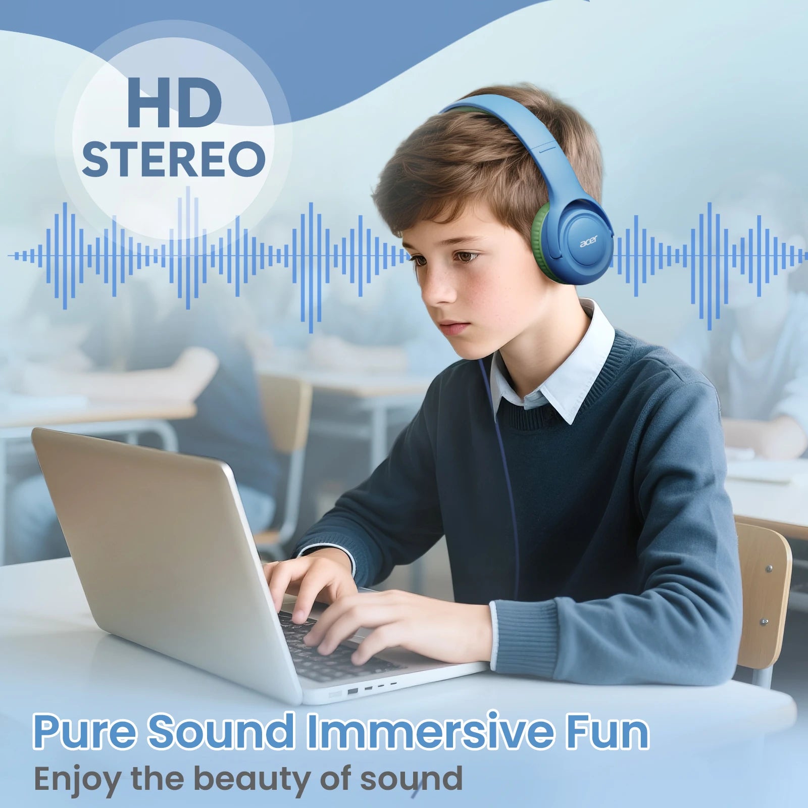 Kids Wired Headphones with Volume Limiting – Foldable Stereo Audio Tidesmit