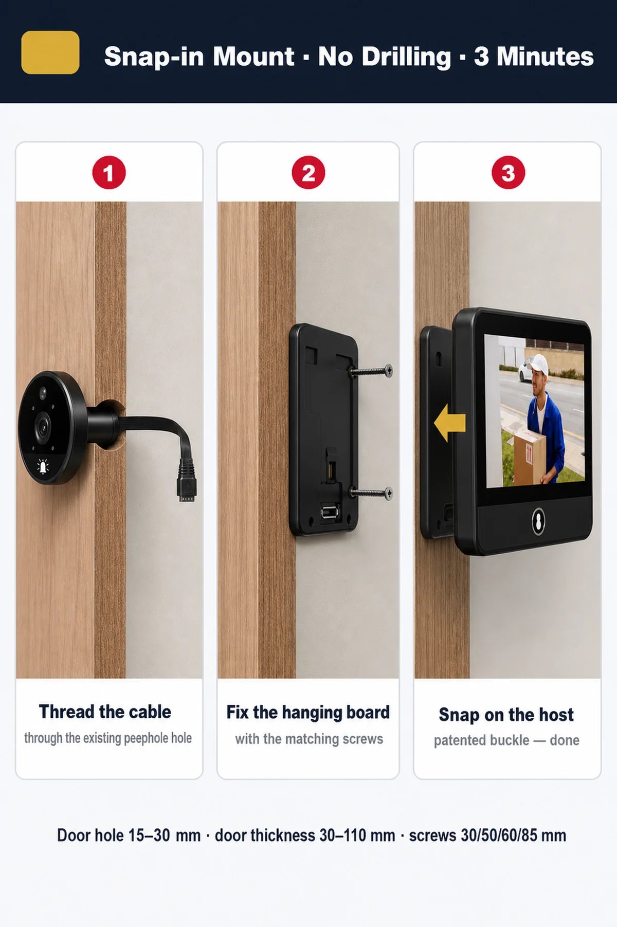 Danmini 4.3inch IR-CUT SmartLife Door Peephole Camera WiFi Tuya 2K 3MP 120° Doorbell Night Vision Digital Door Video Eye