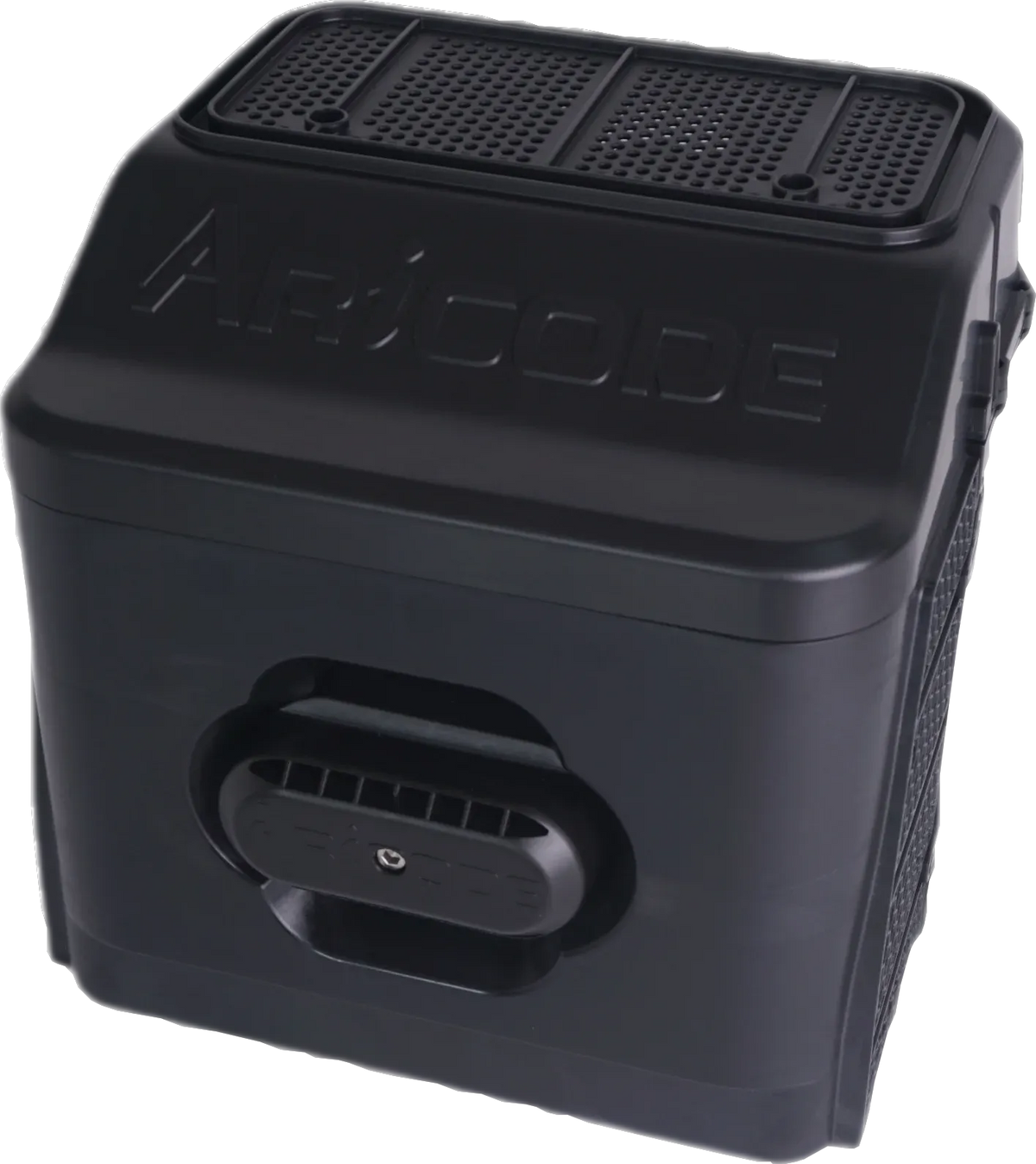 Continuous inkjet printer housing, black with top vent grille and carry handle