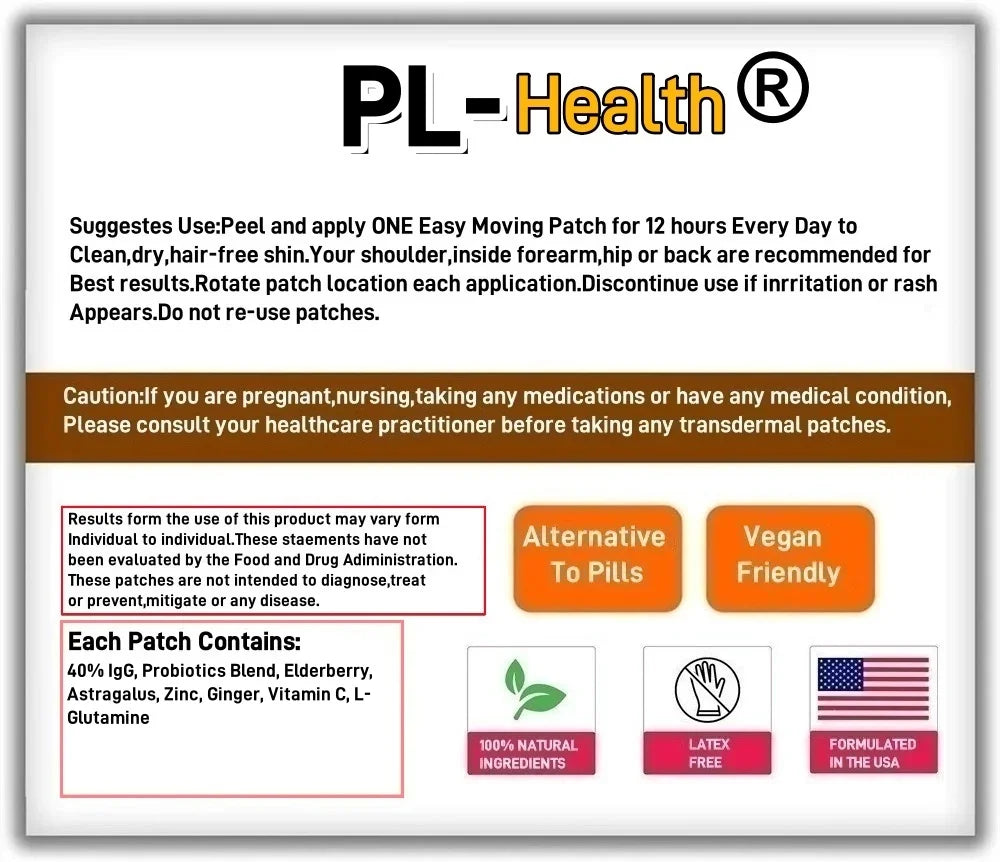 30 Patches Colostrum Transdermal Patches with 40% IgG, Probiotics Blend, Elderberry, Astragalus,  Ginger, Vitamin C, L-Glutamine