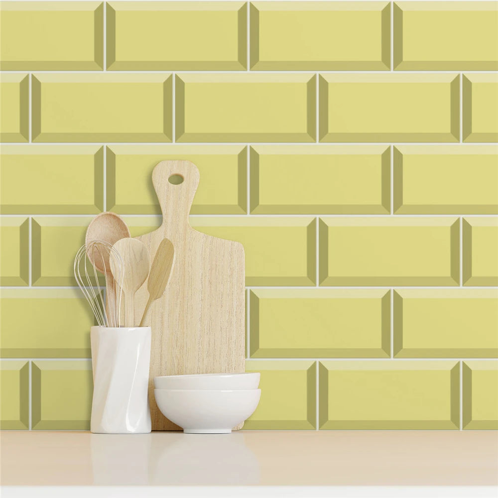 9/27/54PCS Pink Yellow Green Brick Tile Stickers For Kitchen Bathroom Wallpaper Waterproof Peel&Stick DIY Wall Sticker Home Deco