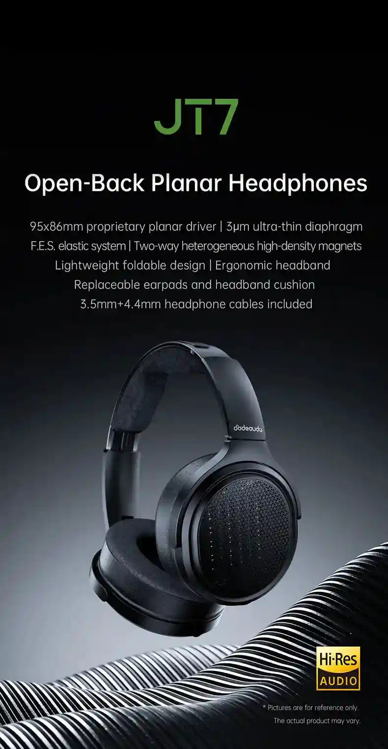 Planar Magnetic Headphones JT7 Black - Over-Ear Audiophile Headset Tidesmit