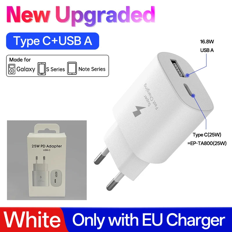 Samsung 25W USB-C Fast Charger Adapter - EU & US Plug Options White 25w EU Plug Tidesmit