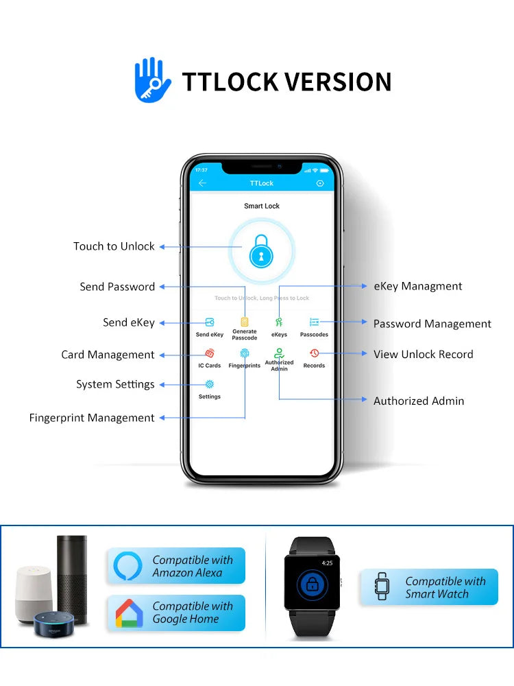 TTLock App Smart Aluminum Door Lock Waterproof Fingerprint Digital Password RFID Keyless Electronic Sliding Glass Door Lock