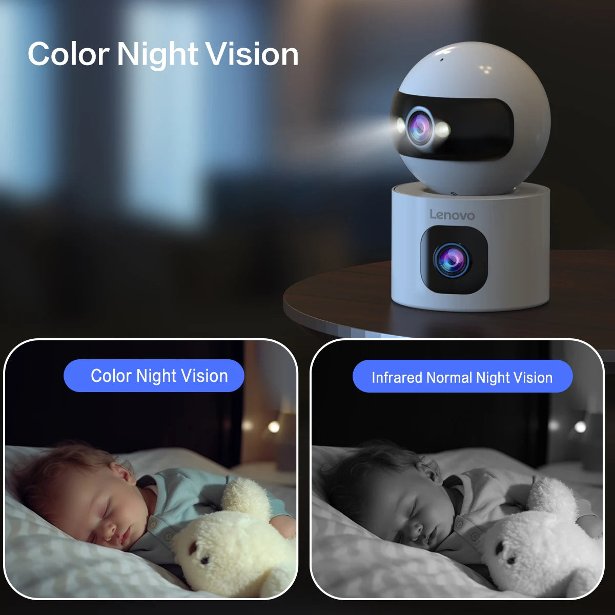 Lenovo 4K PTZ WiFi Camera Dual Lens Home Indoor CCTV Surveillance Camera Auto Tracking Security Protection Smart Baby Monitor