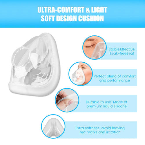 Clear silicone CPAP mask cushion for sleep apnea, featuring a soft, leak-free design for comfort.