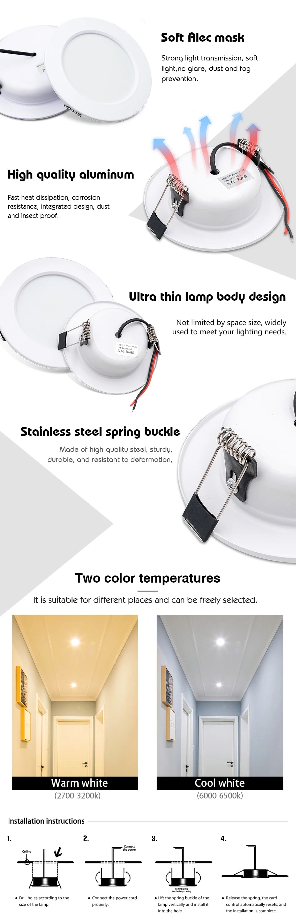 2-8pcs Recessed Ultra-thin LED Downlight DC12V 24V AC110V-240V Ceiling Lamp Warm Cold White Indoor 5W 9W 12W 15W 18W Lighting