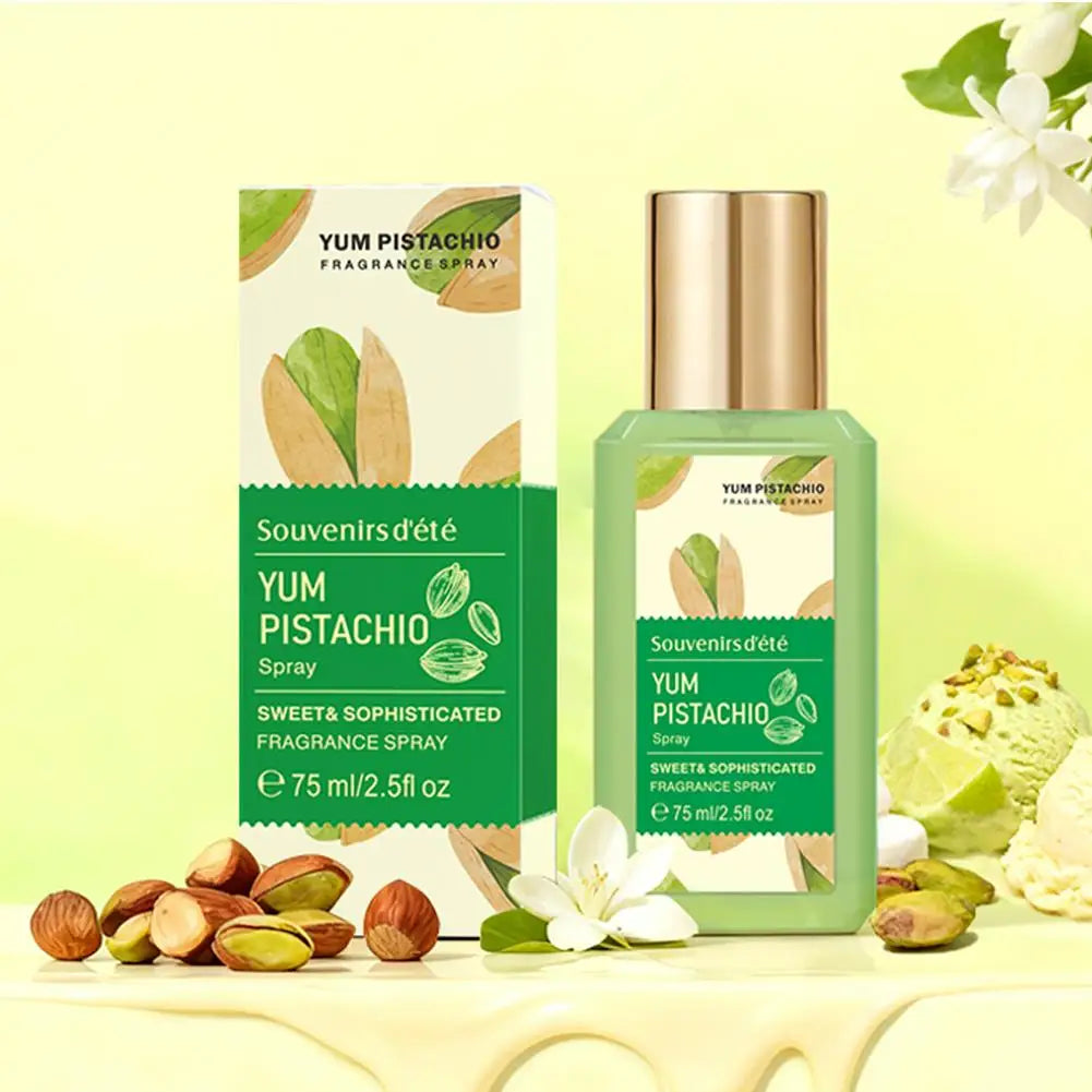 Tidesmit Sweet Pistachio Ice Cream fragrance spray for women, a long-lasting gourmand scent with a warm daily aroma.