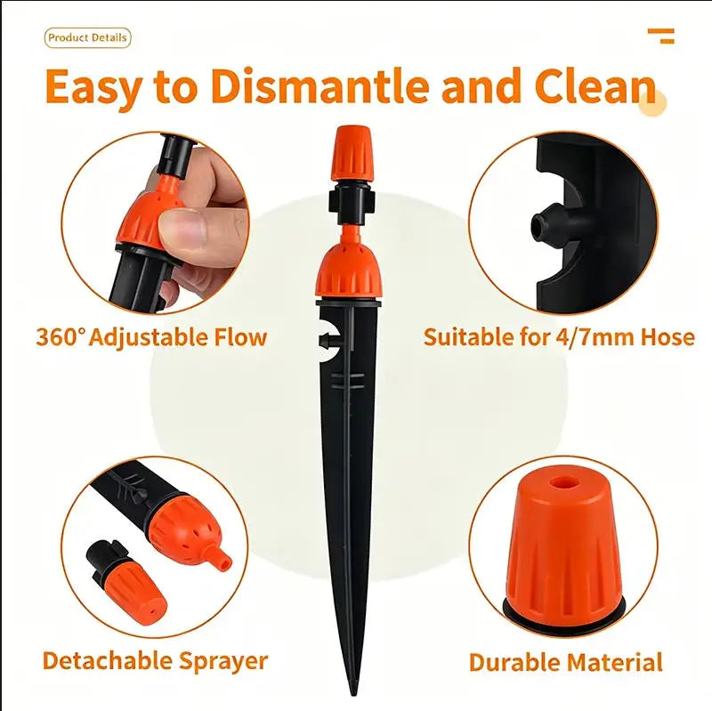 2in1 Adjustable Dripper Sprinkler Stake Nozzle Irrigation Emitter for 4/7mm Micro Tube Garden Yard Greenhouse Lawn Watering Sy