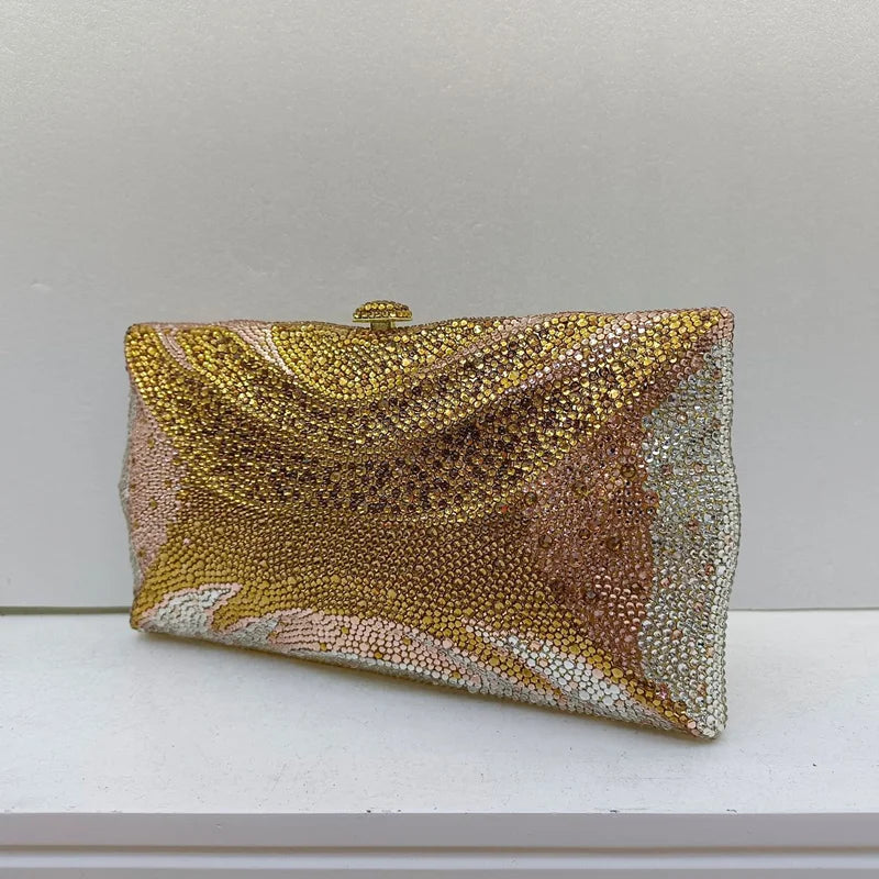 XIYUAN Lady Large Capacity Luxury Evening Bag Elegant Gold Rhinestone Handbag for Women Wedding Party Full Crystals Clutch Purse