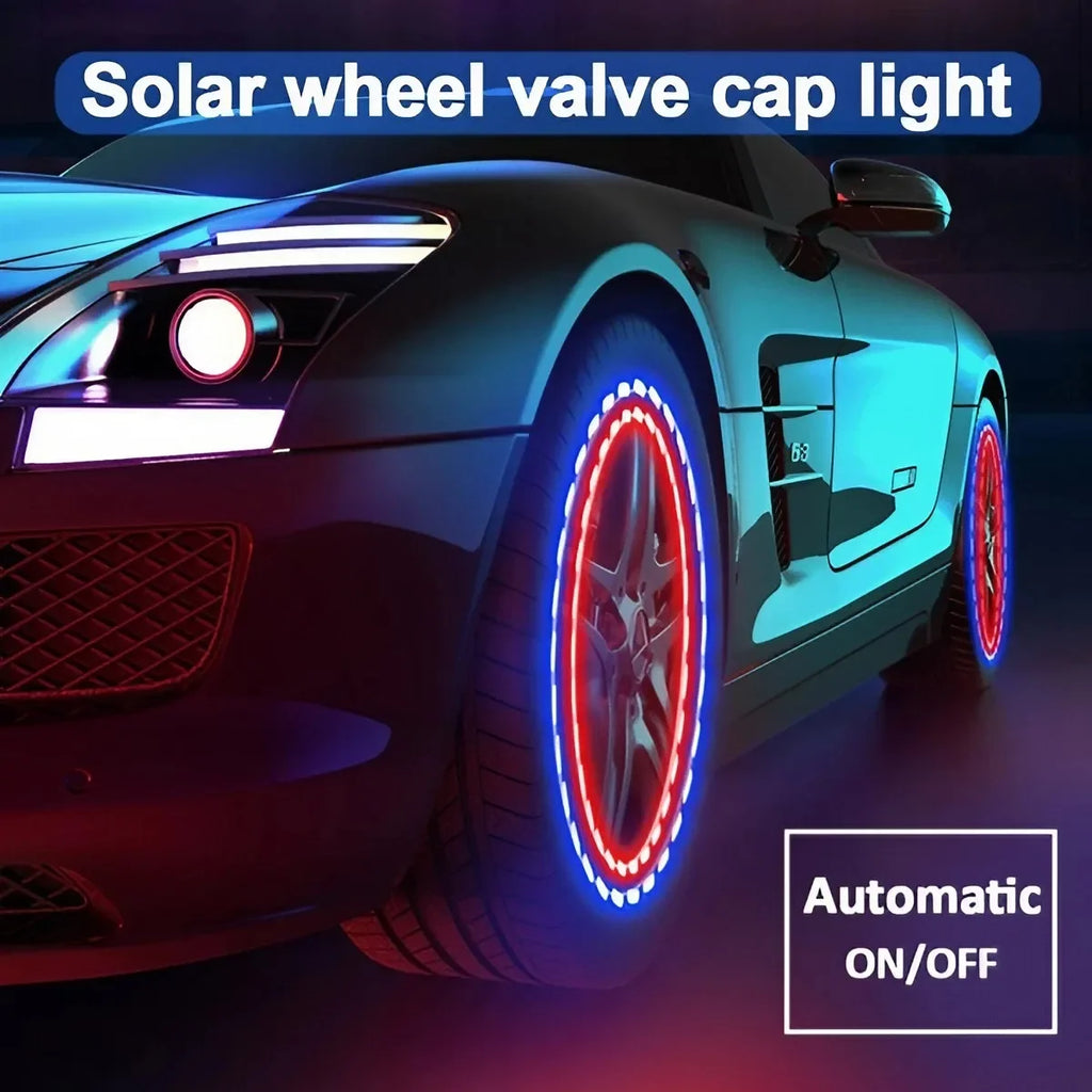 Solar LED Valve Cap Lights - RGB Waterproof Rim Decor for Wheels Tidesmit
