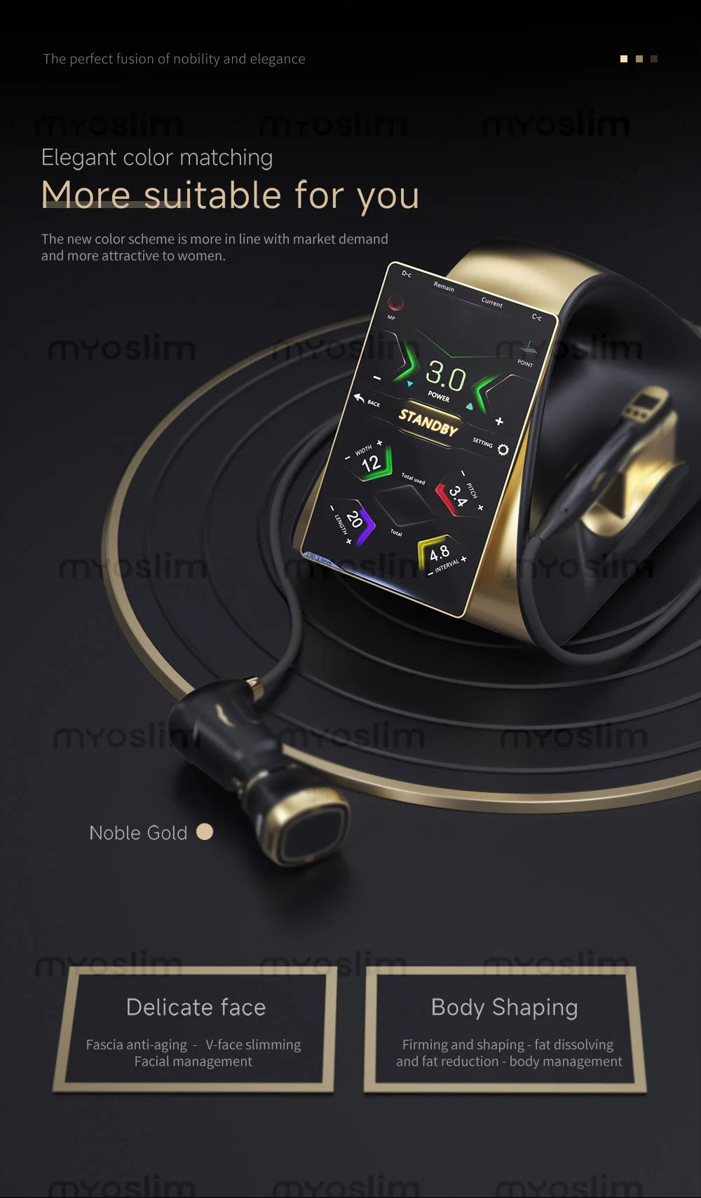 22D MAX HIFU beauty device in noble gold and black for professional facial tightening, slimming, and fat reduction.