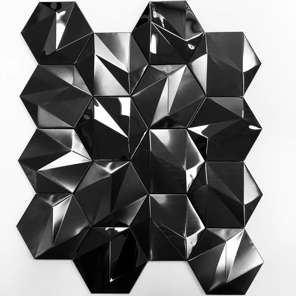 Hexagon Self-Adhesive Metal Mosaic Tiles, 3D Stainless Steel Look Aluminum Plastic Panel, Peel and Stick for Living Dining