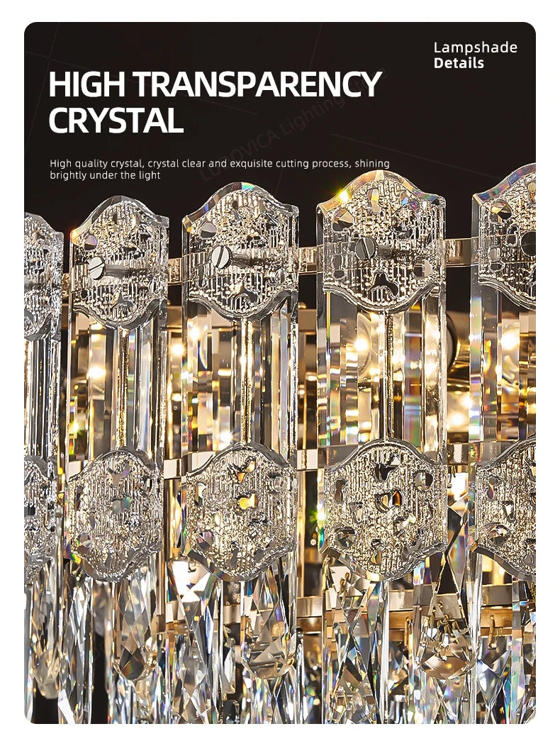 Modern Crystal LED Chandelier for High Ceilings - Adjustable Light Tidesmit