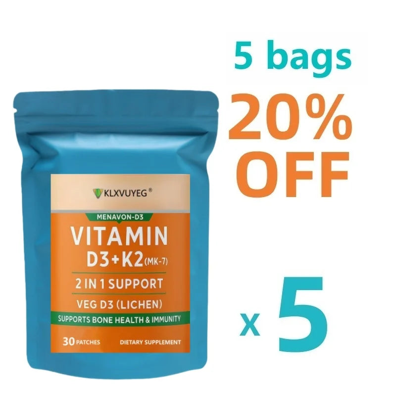 Tidesmit Vitamin D3 K2 MK7 patch for bone and heart health. 5-pack vitamin supplement for men and women.