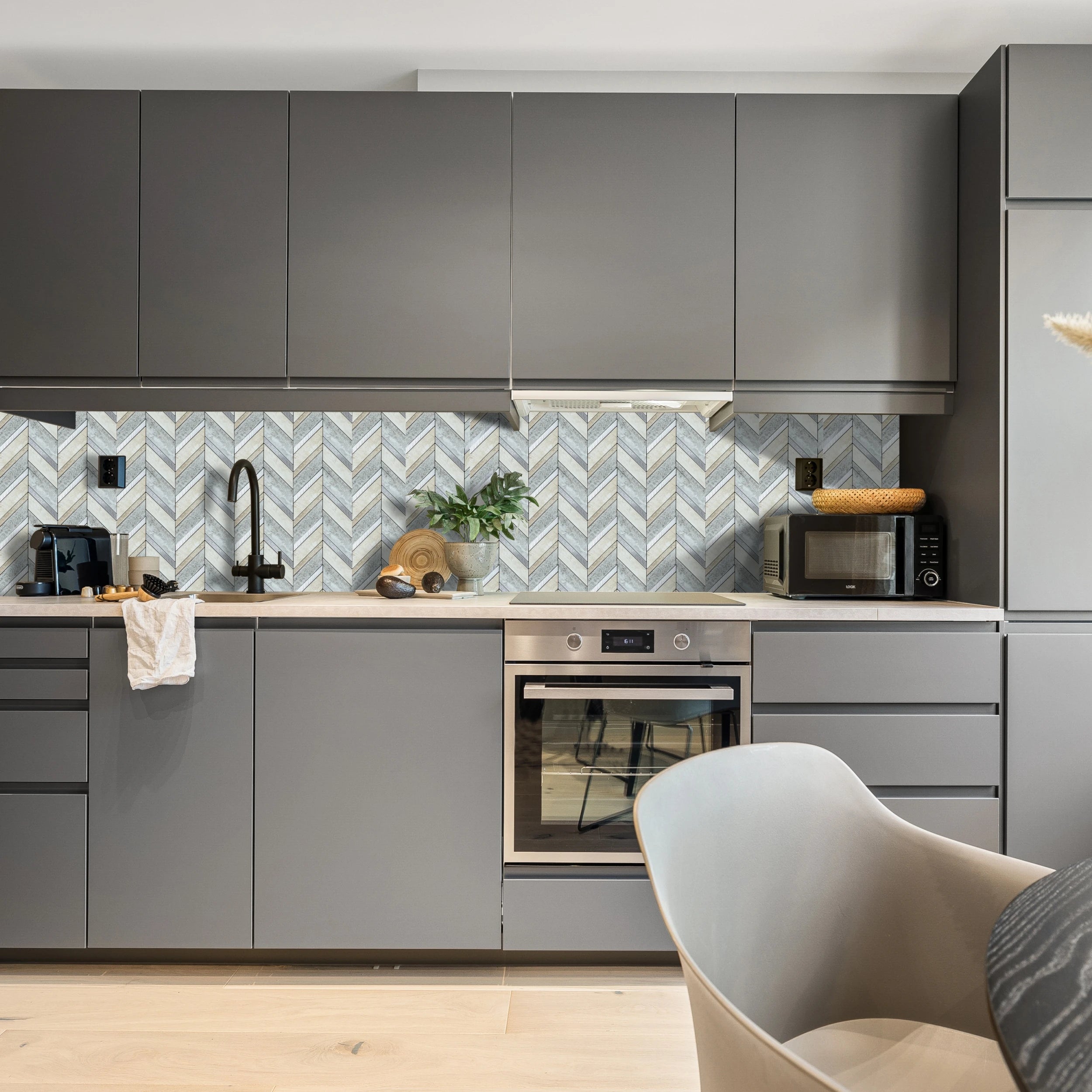 Herringbone Peel and Stick Backsplash, Faux Stone PVC Self Adhesive Marble Tiles for Kitchen Bathroom