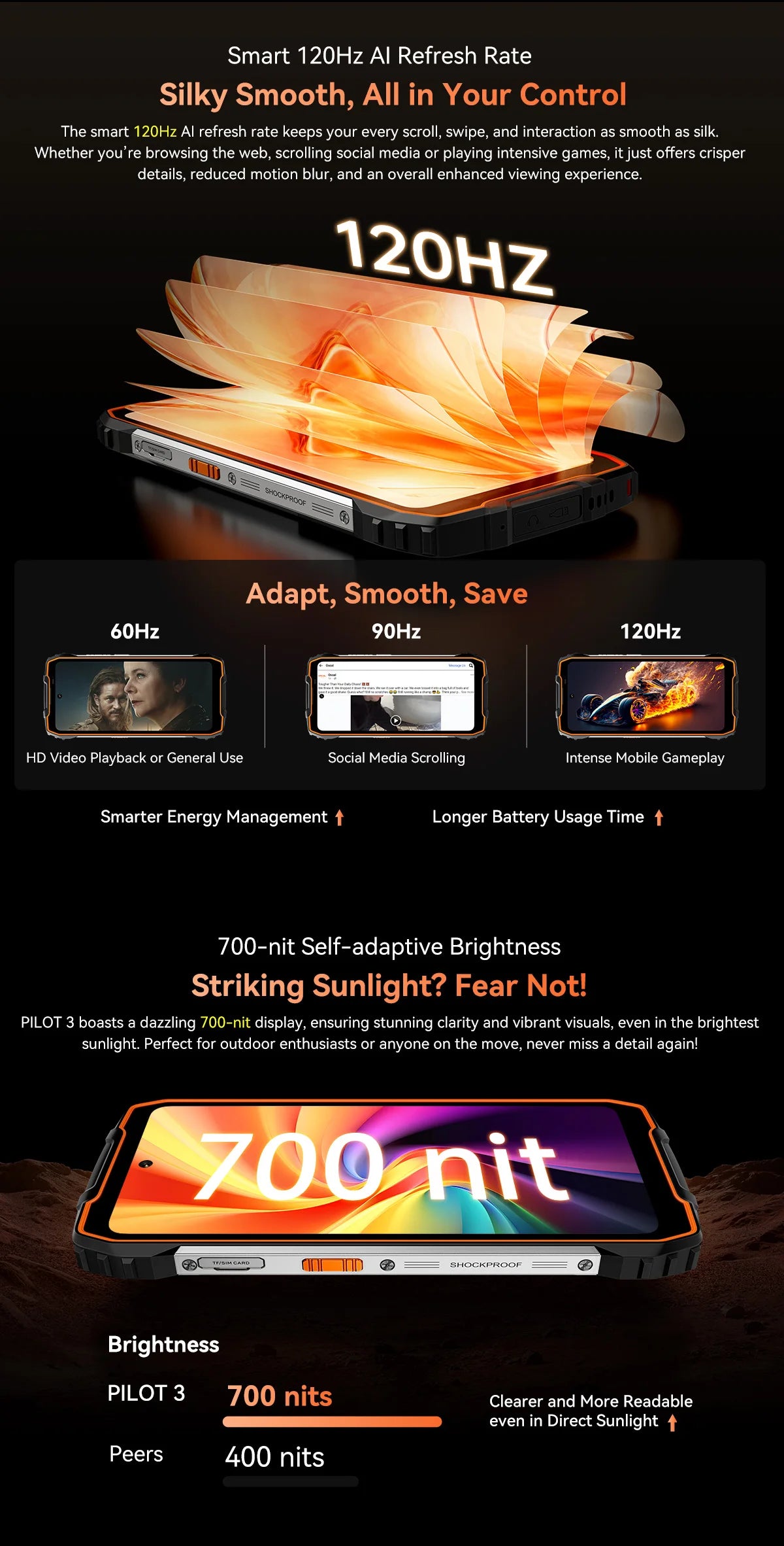 Blackview OSCAL PILOT 3 5G AI Rugged Smartphone MTK 6300, 6.78" 2.4K Display 120Hz, 12GB 256GB, 7500Amh Battery Phone,Android15