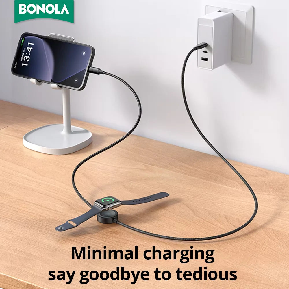 2-in-1 Fast Wireless Charger for iPhone 15 and 16 - 1.2m Black Tidesmit