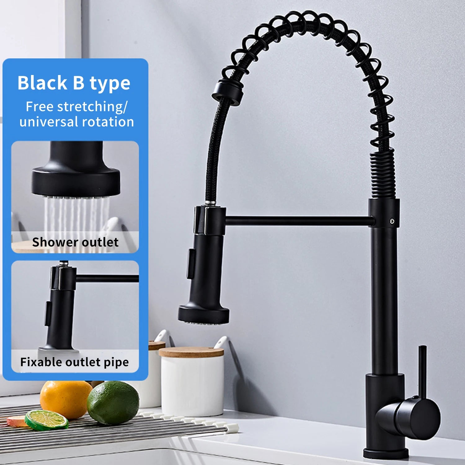 Kitchen Faucets Pull Out Sink Water Tap with Ceramic Valve Hot & Cold Water Different Water Flow Modes Deck Mounted 360° Rotation Fit for Two Sinks