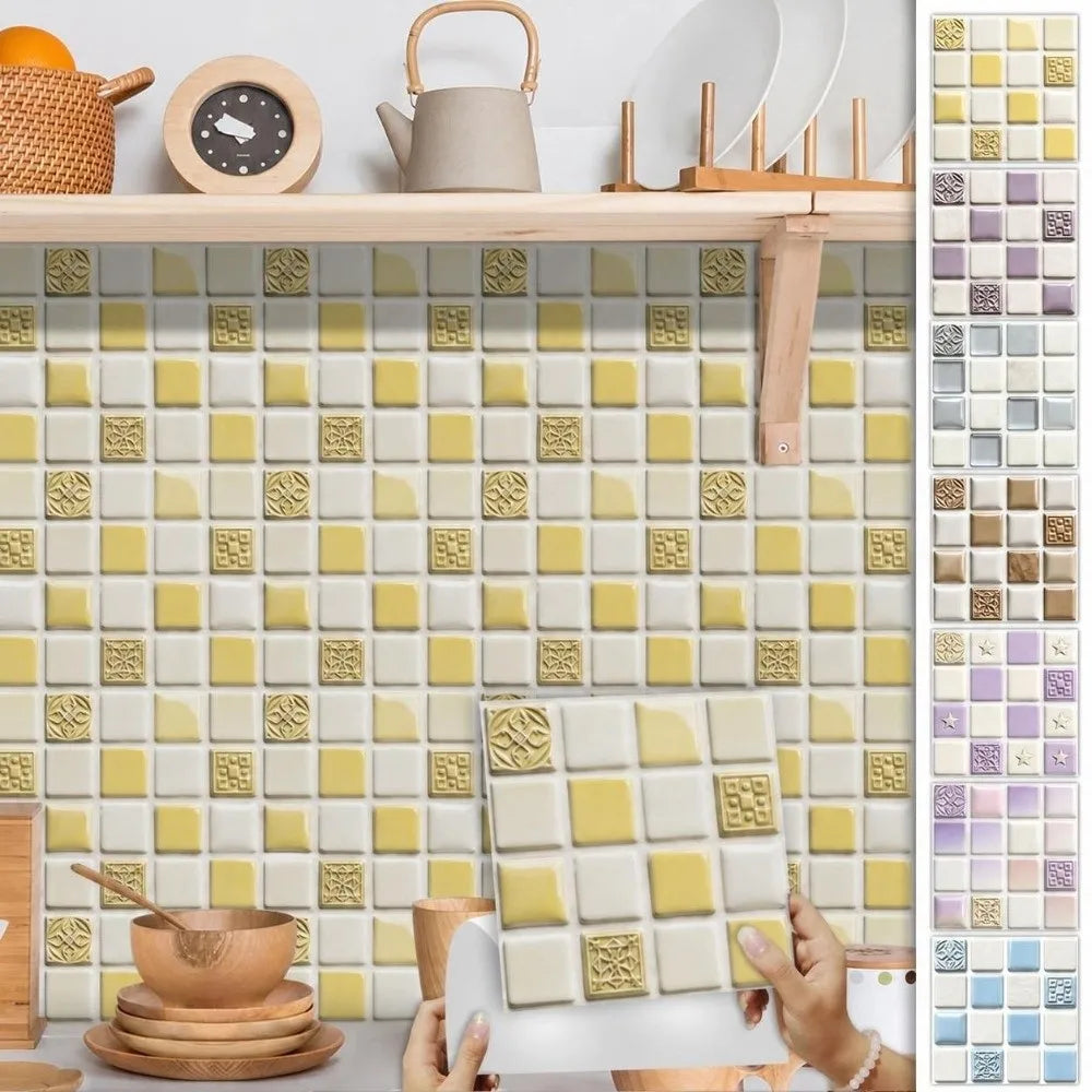 10Pcs Mandala Pattern Backsplash Tile Stickers Multicolor Design Waterproof Peel and Stick Tile Removable Self-Adhesive