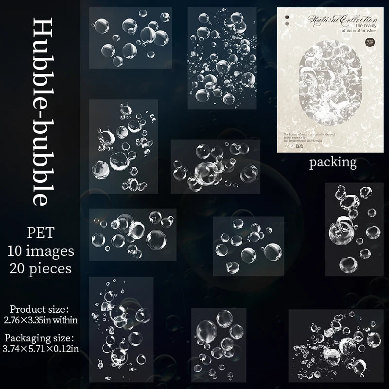 20pcs aesthetic bubble PET stickers for creative journal decoration, scrapbook planning, and DIY diary crafts.