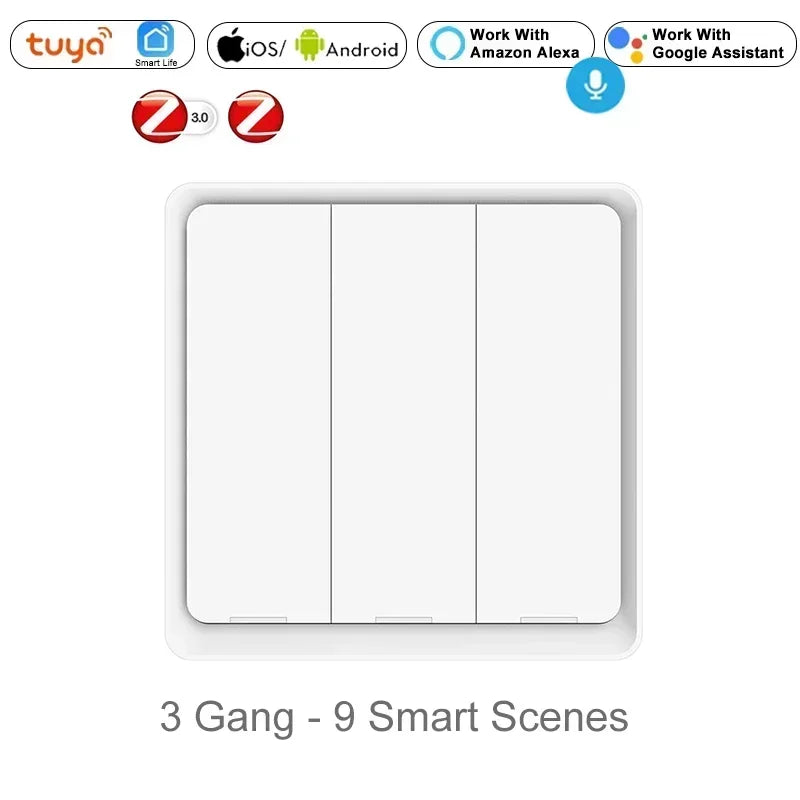 ZigBee 3.0 Tuya Smart Scene Switch Push Button 1/2/3/4 Gang 3 6 9 12 Scenes Automation Scenario Wireless Switch for Tuya Devices