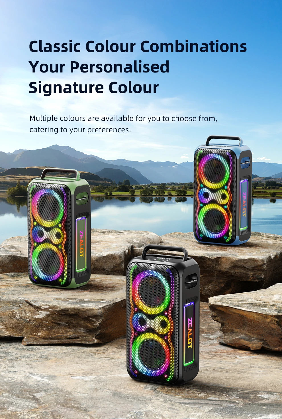 Zealot-PT21 Large Portable Bluetooth Speaker Loudest，200W Deep Bass, V5.3 Big Party Boombox Wireless Speaker For Camping Hiking