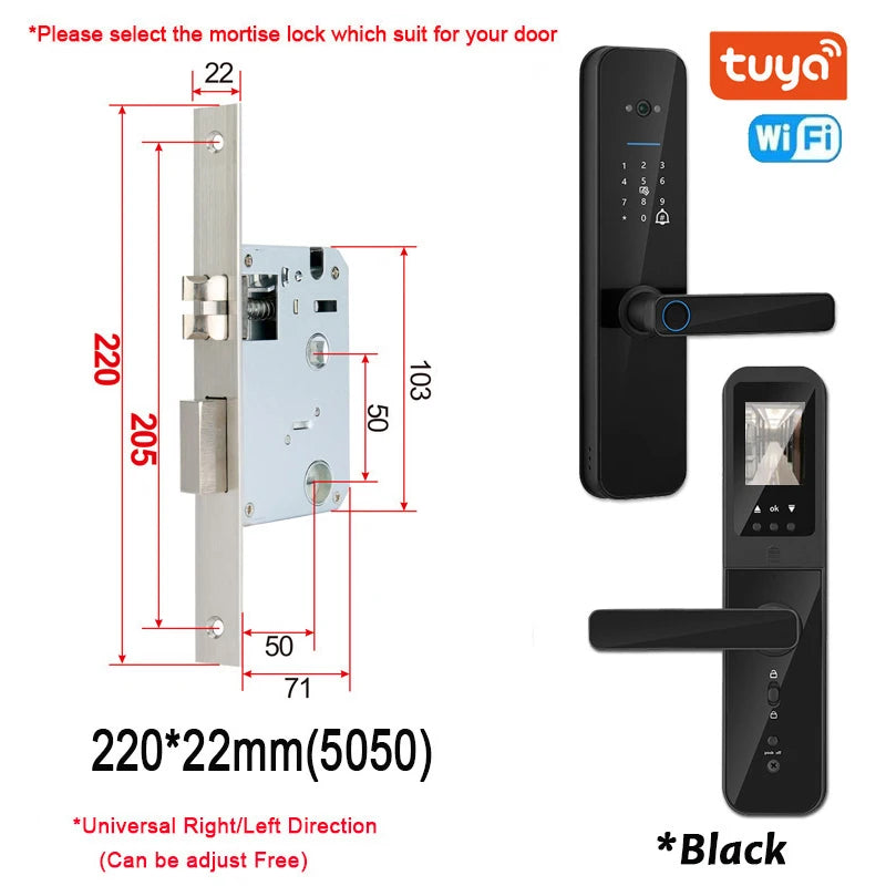 XSDTS New Tuya Wifi Digital Electronic Smart Door Lock With Biometric Camera Fingerprint Smart Card Password Key Unlock